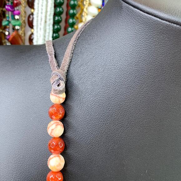 Artisan Red Jasper & Carnelian Beaded Necklace 28-35" - Picture 6 of 9